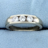 Mens 3/4ct Tw Diamond Three-stone Wedding Or Anniversary Ring In 14k White Gold