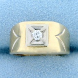 Vintage Solitaire Diamond Ring In 14k Yellow And White Gold