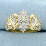 Vintage Almost 1ct Tw Round And Baguette Diamond Ring In 14k Yellow Gold
