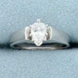 3/4ct Pear Shaped Cz Solitaire Engagement Ring In 14k White Gold