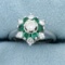 Vintage Emerald And Diamond Target Ring In 14k White Gold