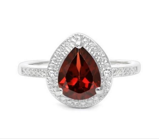1.4ct Garnet & Diamond Halo Ring In Sterling Silver