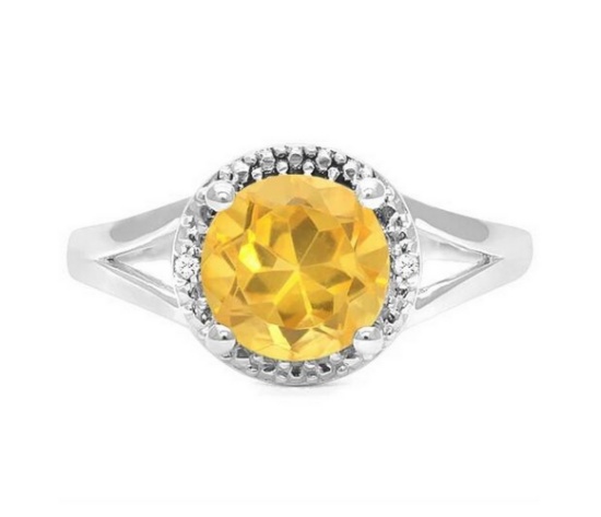 1.8ct Golden Citrine & Diamond Halo Ring In Sterling Silver