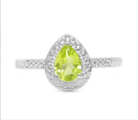 Peridot & Diamond Halo Ring In Sterling Silver