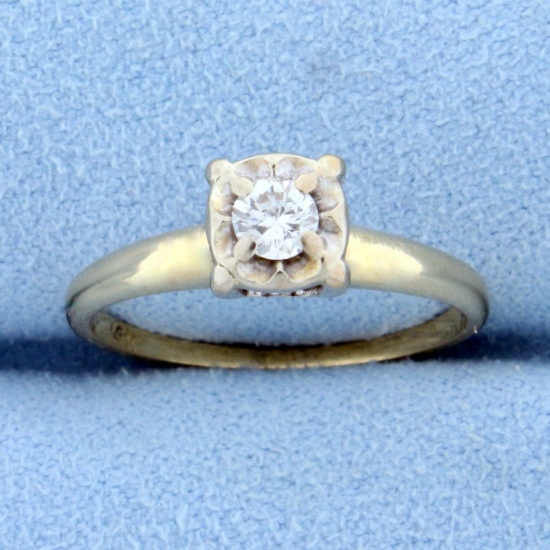 Vintage Diamond Engagement Ring In 14k Yellow And White Gold