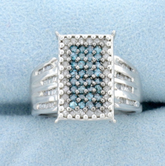 1ct Tw Blue And White Diamond Ring In 10k White Gold