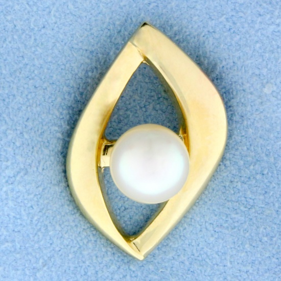 Abstract Design 7.5mm Akoya Pearl Pendant Or Slide In 14k Yellow Gold
