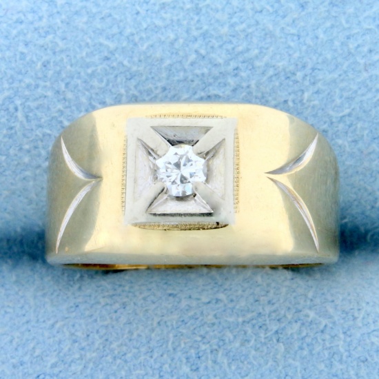 Vintage Solitaire Diamond Ring In 14k Yellow And White Gold