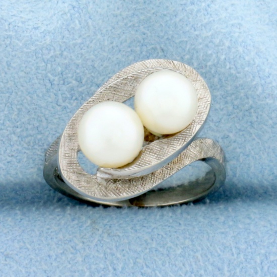 Vintage Double Cultured Pearl Ring In 10k White Gold