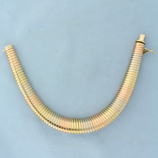Designer Italian Made Graduated Snake Link Bracelet In 14k Yellow, White, And Rose Gold