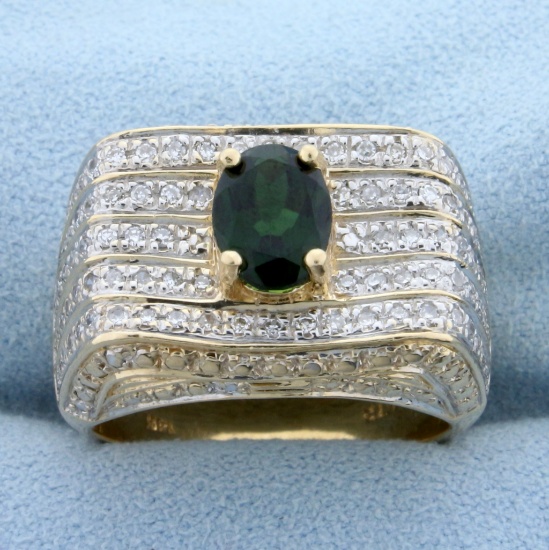 Vintage 2ct Tw Chrome Tourmaline And Diamond Ring In 14k Yellow Gold