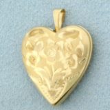 Heart Locket Flower Design Pendant In 14k Yellow Gold