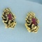 Antique Hand Made Nature Design Ruby Cuff Links In 18k Yellow Gold