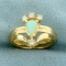 Natural Opal And Diamond Ring In 14k Yellow Gold