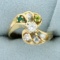 Vintage Diamond And Gemstone Ring In 14k Yellow Gold