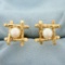 Akoya Pearl Bamboo Design Cufflinks In 14k Yellow Gold