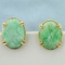 Vintage Hand Carved Jade Screw Back Earrings In 14k Yellow Gold