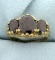 Vintage 4ct Tw 3 Stone Garnet Ring In 9k Yellow Gold