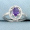 Amethyst Open Halo Diamond Ring In Sterling Silver