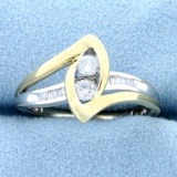 Two Tone Designer Diamond Ring In 10k White And Yellow Gold