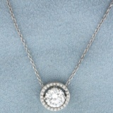 Over 1ct Diamond Solitaire Halo Necklace In Platinum