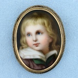 Antique Hand Pained Child's Cameo Pin