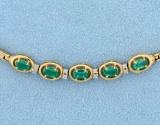 Natural Emerald And Diamond Bracelet In 14k Yellow Gold