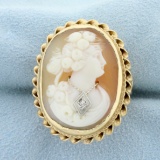 Diamond Cameo Ring In 14k Yellow And White Gold