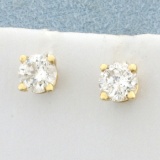 1ct Tw Diamond Stud Earrings In 14k Yellow Gold Basket Settings