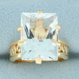 15ct Sky Blue Topaz Solitaire Ring In 14k Yellow Gold