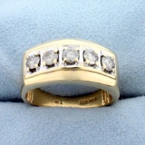 Men's 1ct Tw 5 Stone Diamond Wedding Or Anniversary Band Ring In 14k Yellow Gold