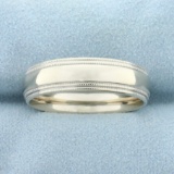 Mens Beaded Edge Milgrain Wedding Band Ring In 14k White Gold