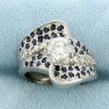 1ct Tw Natural Sapphire And Diamond Ring In 14k White Gold