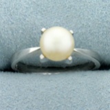 7mm Akoya Pearl Solitaire Ring In 18k White Gold