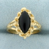 Vintage Onyx Solitaire Ring In 14k Yellow Gold