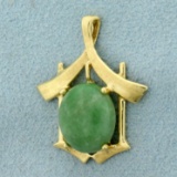 Jade Asian Design Pendant In 14k Yellow Gold