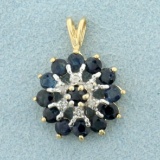 1ct Tw Sapphire And Diamond Target Pendant In 14k Yellow And White Gold