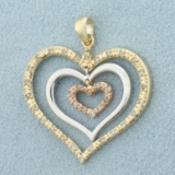 Tri Tone Diamond Heart Pendant In 10k Yellow, Rose And White Gold