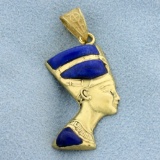 Queen Nefertiti Lapis Pendant In 18k Yellow Gold