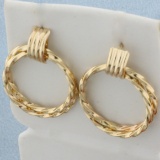 Double Hoop Twisting Design Earrings In 14k Yellow Gold