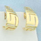 Greek Key Design J Hoop Earrings In 14k Yellow Gold