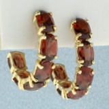 6ct Tw Garnet Half Hoop Earrings In 14k Yellow Gold