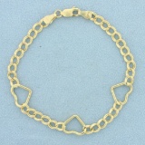 Italian Made Heart Link Bracelet In 14k Yellow Gold