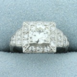Vintage 1.5ct Tw Halo Diamond Engagement Ring In Platinum