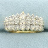 Vintage 1.5ct Tw Diamond Cluster Ring In 10k Yellow Gold