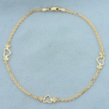 Heart Link Anklet In 10k Yellow Gold