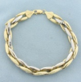 Two Tone Diamond Cut Geometric Link Bracelet In 14k Yellow And White Gold