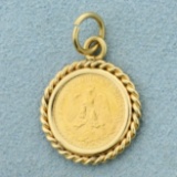 Mexican Two Pesos Gold Coin Pendant In 14k Yellow Gold Bezel