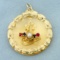 Christmas Tree And Sled Ruby, Sapphire, And Pearl Pendant In 14k Yellow Gold