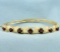 Garnet Leaf Design Bangle Bracelet In 14k Yellow Gold